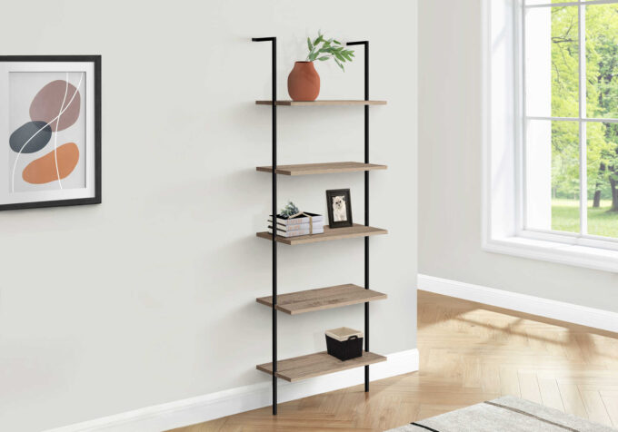 BOOKCASE - 72"H LADDER DARK TAUPE / BLACK METAL - Image 2