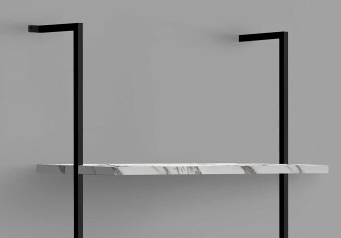 BOOKCASE - 72"H LADDER WHITE MARBLE / BLACK METAL - Image 3