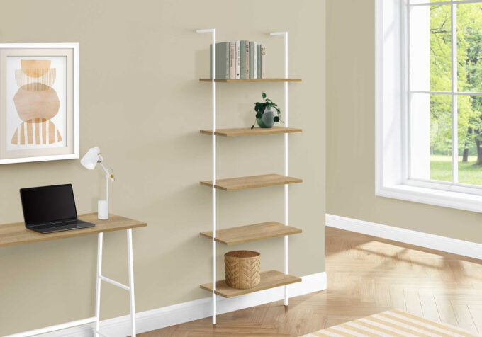 BOOKCASE - 72"H LADDER NATURAL / WHITE METAL