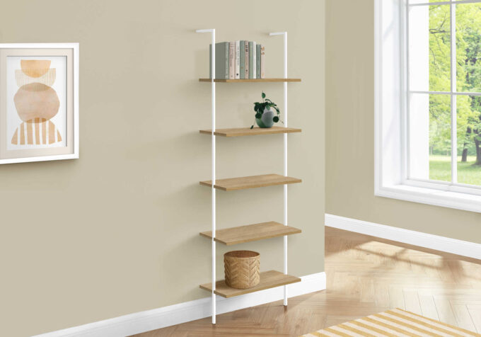 BOOKCASE - 72"H LADDER NATURAL / WHITE METAL - Image 2