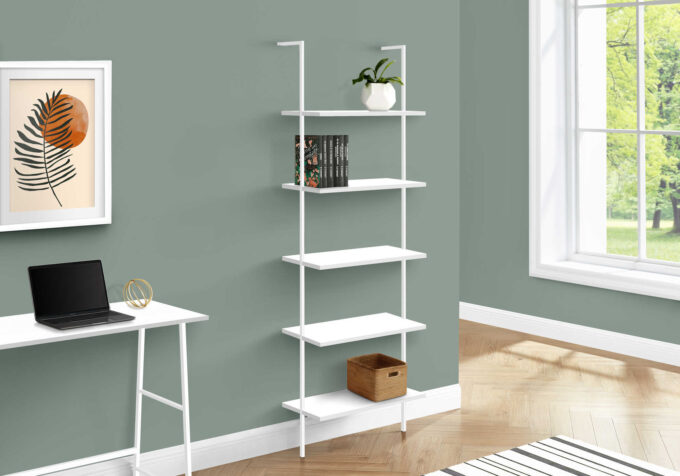 BOOKCASE - 72"H LADDER WHITE / WHITE METAL