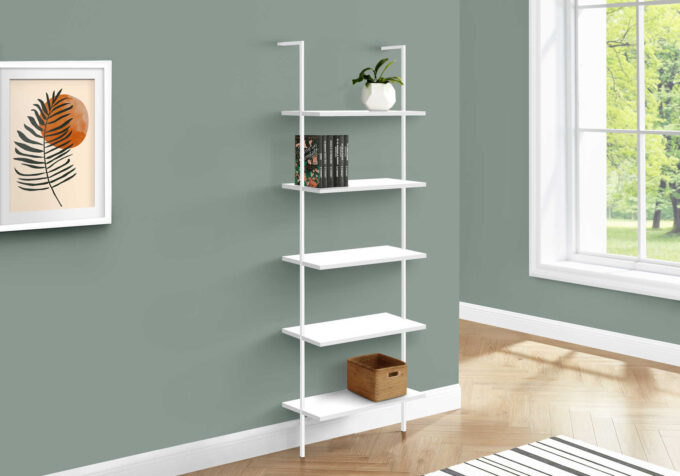 BOOKCASE - 72"H LADDER WHITE / WHITE METAL - Image 2