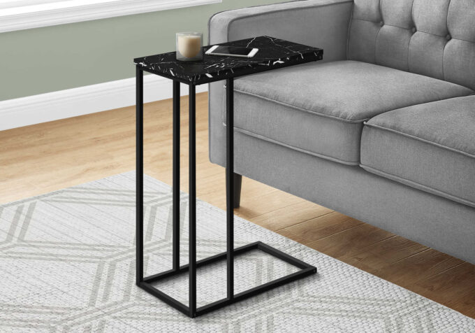 ACCENT TABLE - 25"H / BLACK MARBLE / BLACK METAL