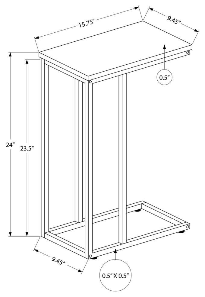 ACCENT TABLE - 25"H / GREY STONE-LOOK / BLACK METAL - Image 5