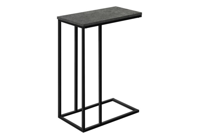 ACCENT TABLE - 25"H / GREY STONE-LOOK / BLACK METAL - Image 2