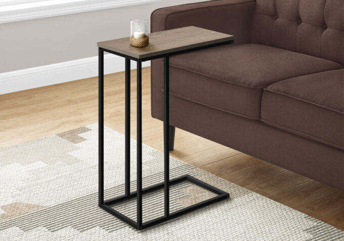 ACCENT TABLE - 25"H / DARK TAUPE / BLACK METAL