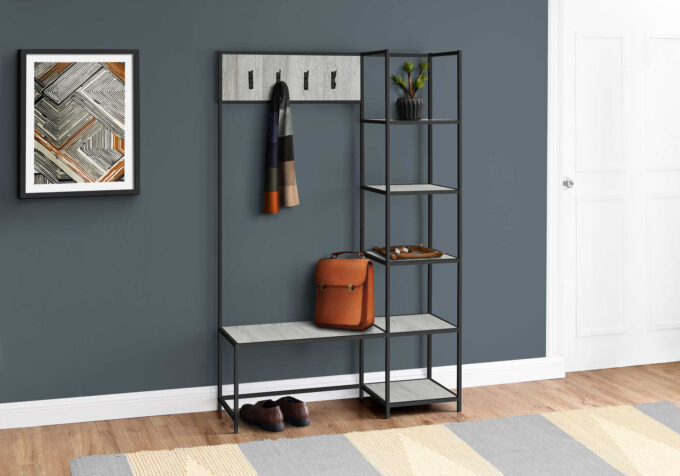 BENCH - 72"H / GREY / BLACK METAL HALL ENTRY