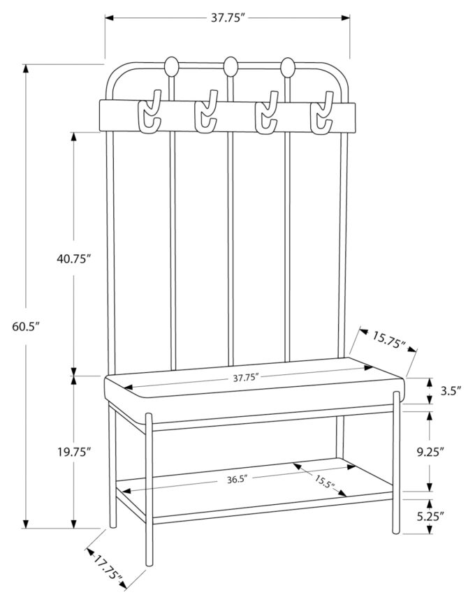 BENCH - 60"H / CHARCOAL GREY METAL HALL ENTRY - Image 4