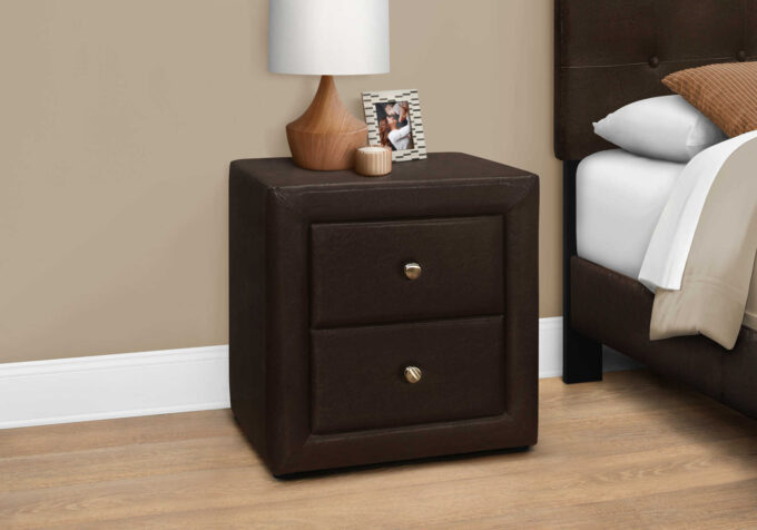 BEDROOM NIGHTSTAND - 21"H / BROWN LEATHER-LOOK