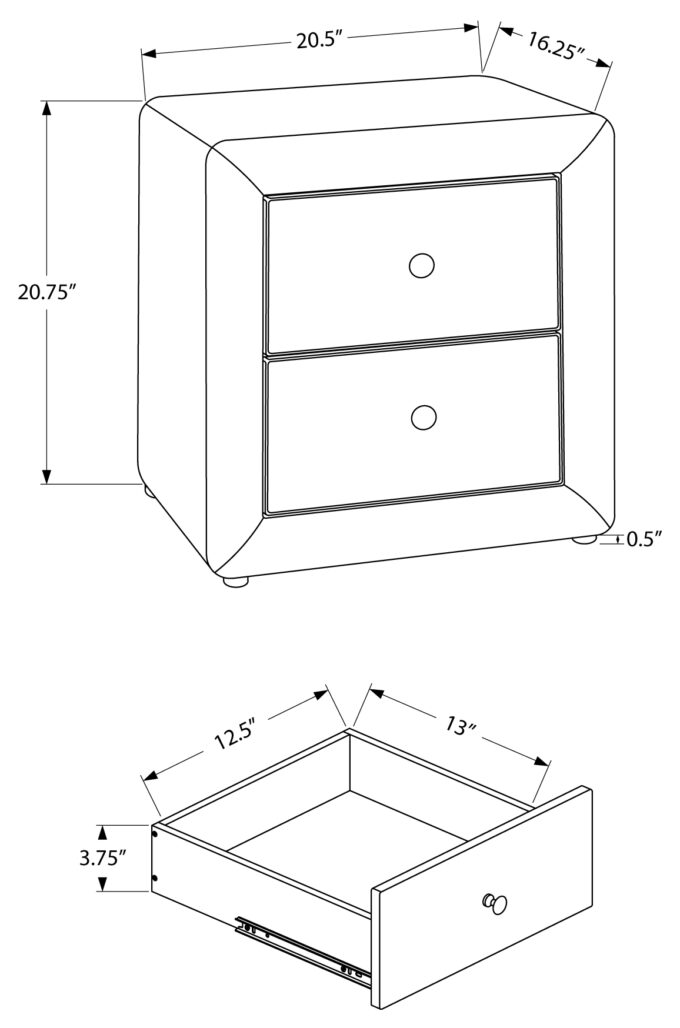 BEDROOM NIGHTSTAND - 21"H / BLACK LEATHER-LOOK - Image 5