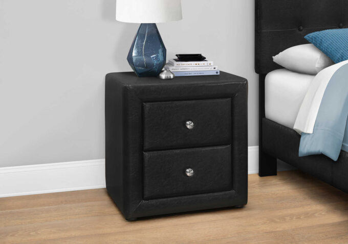 BEDROOM NIGHTSTAND - 21"H / BLACK LEATHER-LOOK