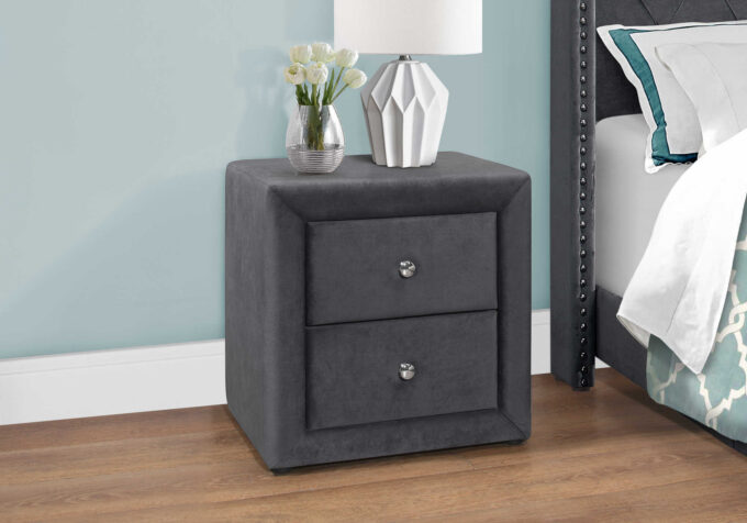 BEDROOM NIGHTSTAND - 21"H / DARK GREY VELVET