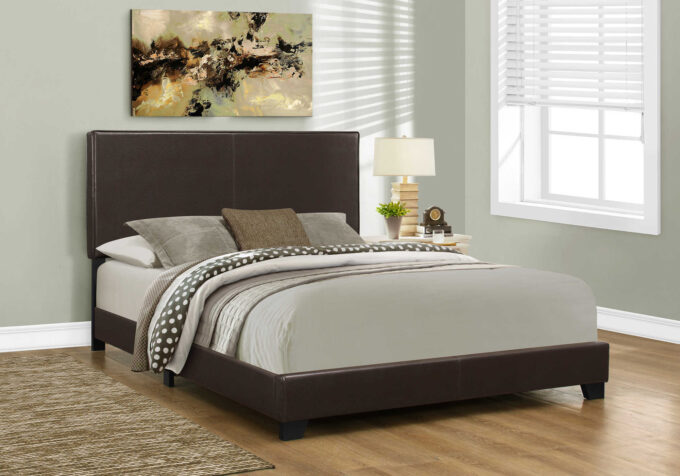 BED - QUEEN SIZE / DARK BROWN LEATHER-LOOK