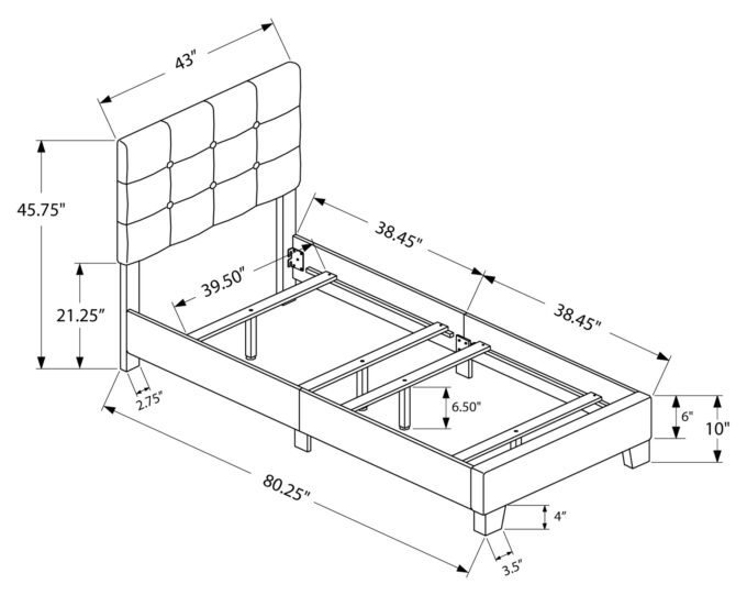 BED - TWIN SIZE / GREY LINEN - Image 4