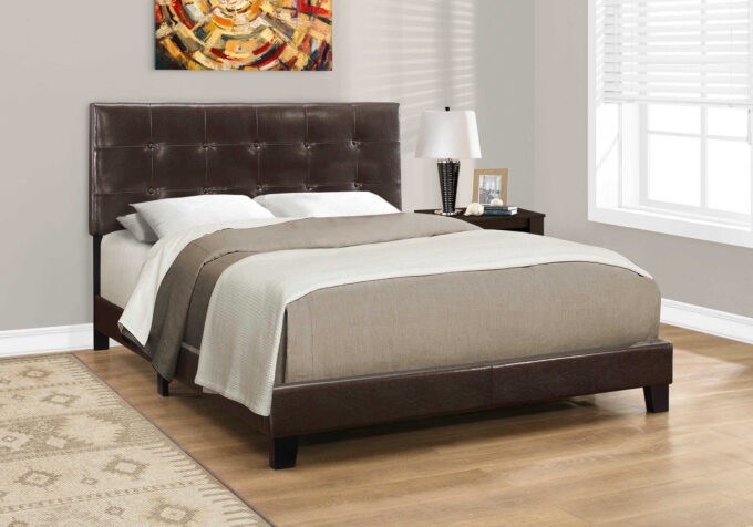 BED - QUEEN SIZE / DARK BROWN LEATHER-LOOK