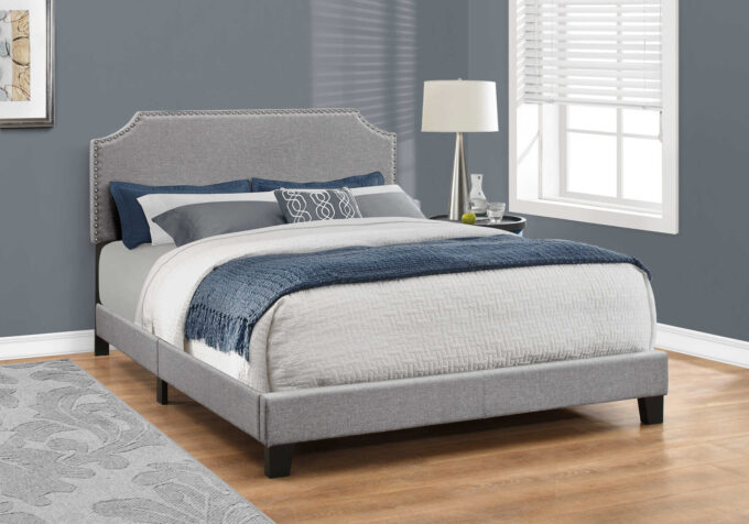 BED - QUEEN SIZE / GREY LINEN WITH CHROME TRIM