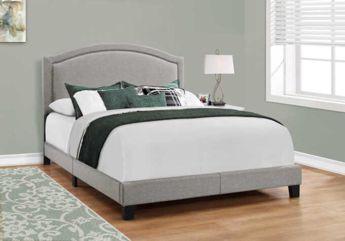 BED - QUEEN SIZE / GREY LINEN WITH CHROME TRIM