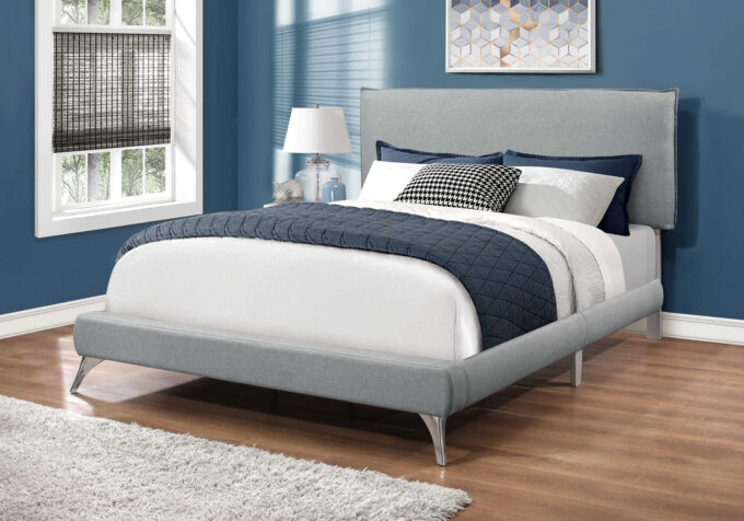 BED - QUEEN SIZE / GREY LINEN WITH CHROME LEGS