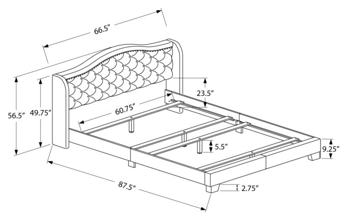 BED - QUEEN SIZE / DARK GREY VELVET WITH CHROME TRIM - Image 4