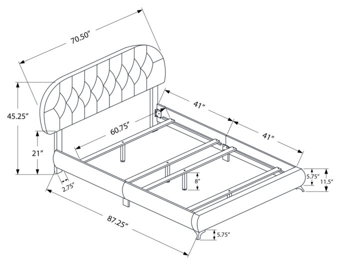 BED - QUEEN SIZE / WHITE LEATHER-LOOK WITH CHROME LEGS - Image 4