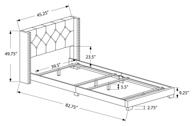 BED - TWIN SIZE / GREY LINEN WITH CHROME TRIM - Image 4