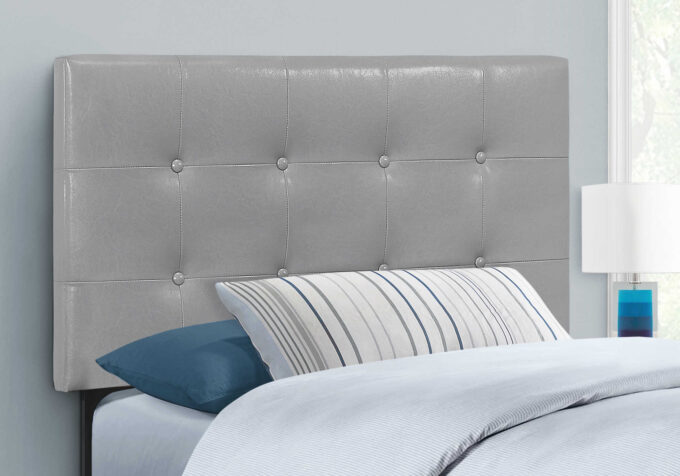 BED - TWIN SIZE / GREY LEATHER-LOOK HEADBOARD ONLY