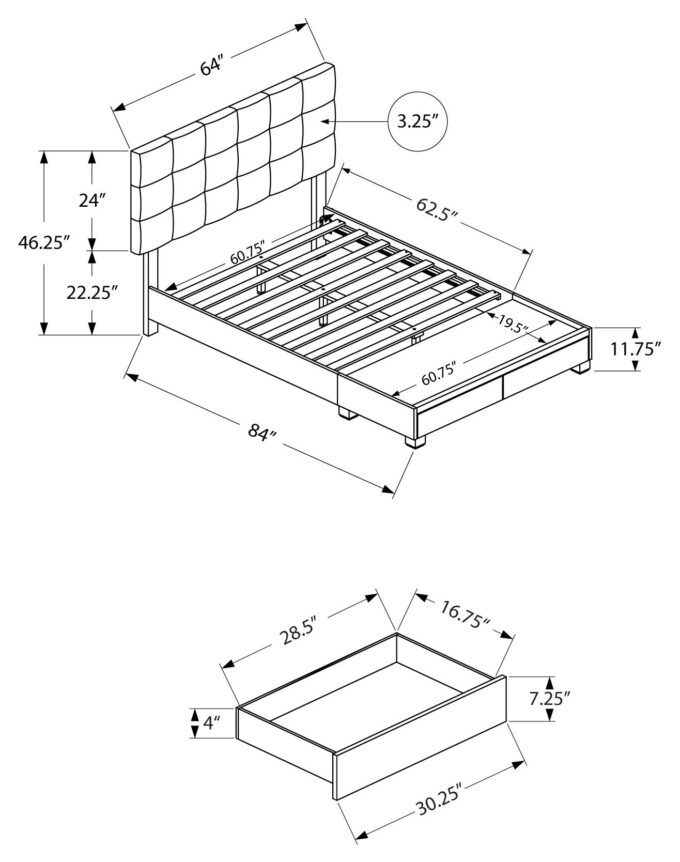 BED - QUEEN SIZE / GREY LINEN WITH 2 STORAGE DRAWERS - Image 4