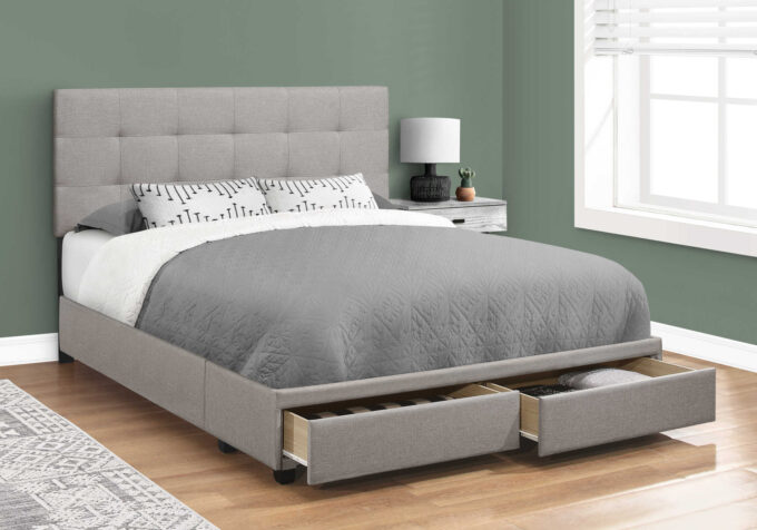 BED - QUEEN SIZE / GREY LINEN WITH 2 STORAGE DRAWERS - Image 2