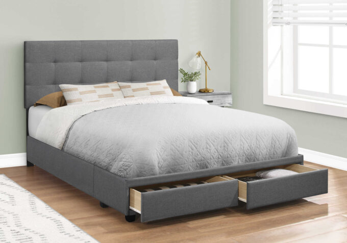 BED - QUEEN SIZE / DARK GREY LINEN WITH 2 STORAGE DRAWERS - Image 3