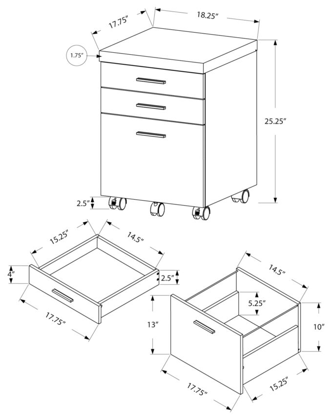 FILING CABINET - 3 DRAWER / DARK TAUPE ON CASTORS - Image 4