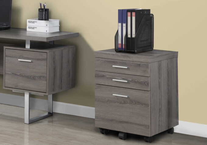 FILING CABINET - 3 DRAWER / DARK TAUPE ON CASTORS