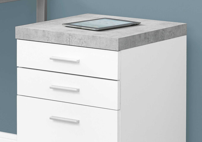 FILING CABINET - 3 DRAWER / WHITE / CEMENT-LOOK ON CASTOR - Image 2