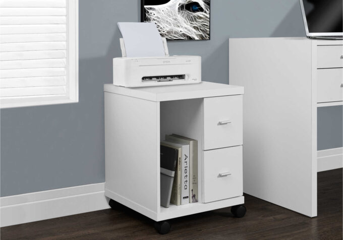 OFFICE CABINET - WHITE WITH 2 DRAWERS ON CASTORS