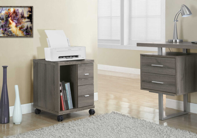 OFFICE CABINET - DARK TAUPE WITH 2 DRAWERS ON CASTORS