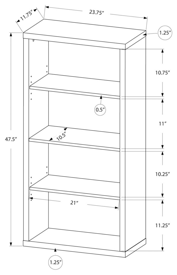 BOOKCASE - 48"H / WHITE WITH ADJUSTABLE SHELVES - Image 4