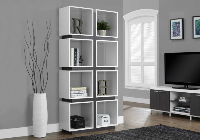 BOOKCASE - 71"H / WHITE / GREY