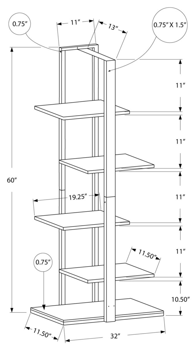 BOOKCASE - 60"H / BLACK / BLACK METAL - Image 5