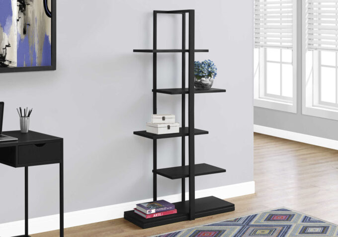 BOOKCASE - 60"H / BLACK / BLACK METAL