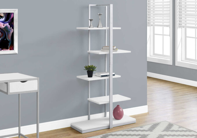 BOOKCASE - 60"H / WHITE / SILVER METAL