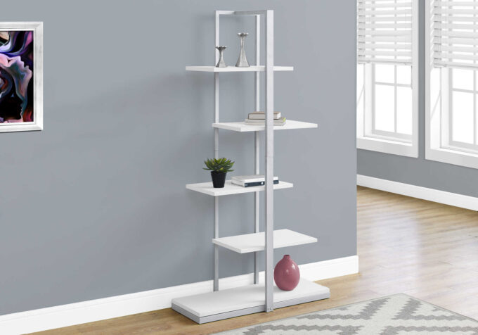 BOOKCASE - 60"H / WHITE / SILVER METAL - Image 2