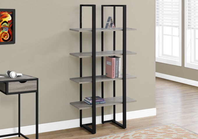 BOOKCASE - 60"H / DARK TAUPE / BLACK METAL