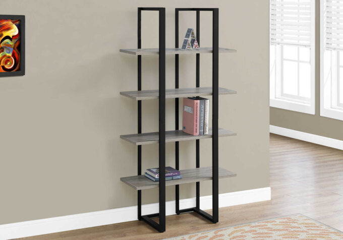 BOOKCASE - 60"H / DARK TAUPE / BLACK METAL - Image 2