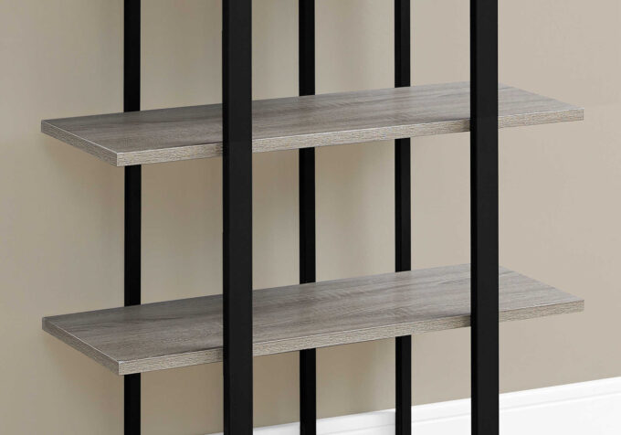 BOOKCASE - 60"H / DARK TAUPE / BLACK METAL - Image 3