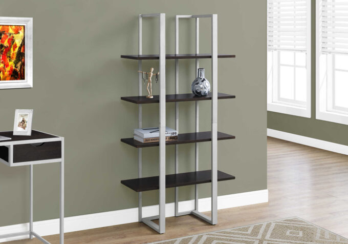 BOOKCASE - 60"H / ESPRESSO / SILVER METAL