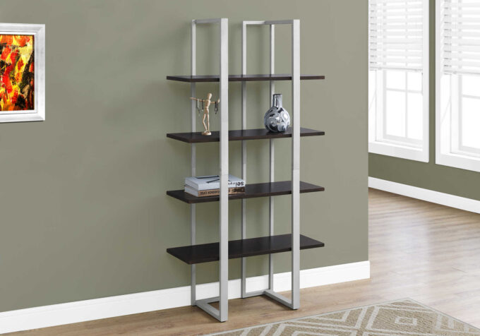 BOOKCASE - 60"H / ESPRESSO / SILVER METAL - Image 2