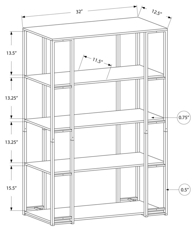 BOOKCASE - 60"H / ESPRESSO / SILVER METAL - Image 5