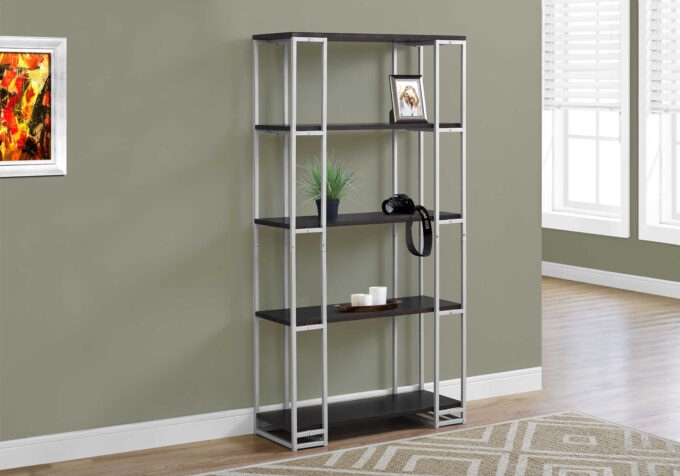 BOOKCASE - 60"H / ESPRESSO / SILVER METAL - Image 2