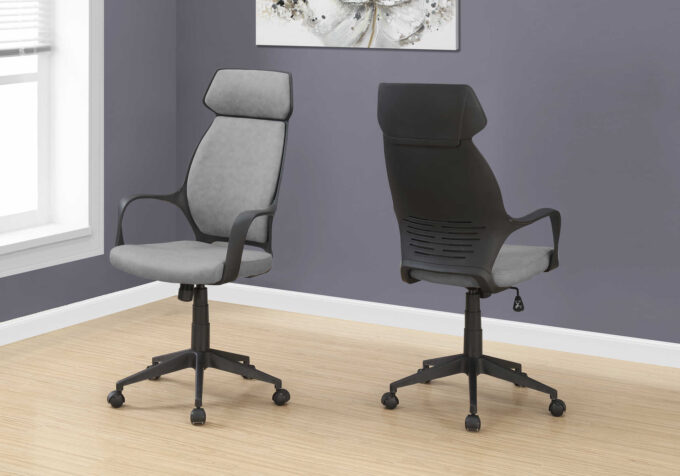 OFFICE CHAIR - GREY MICROFIBER / HIGH BACK EXECUTIVE