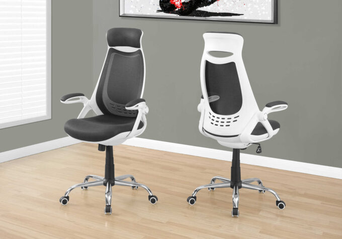 OFFICE CHAIR - WHITE / GREY MESH / CHROME HIGH-BACK EXEC