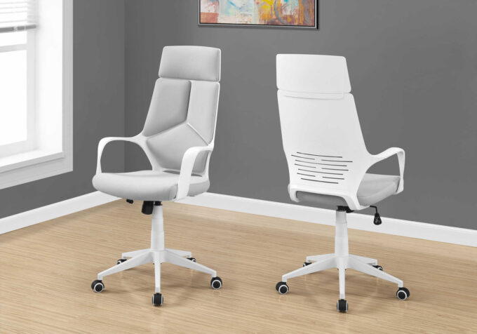 OFFICE CHAIR - WHITE / GREY FABRIC / HIGH BACK EXECUTIVE